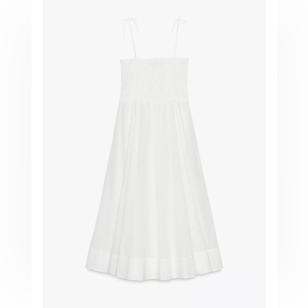 ZARA White 100% Cotton Midi Dress, Size S, NWT - Picture 2 of 5
